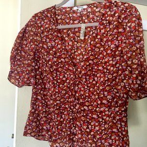 Silk Button-Sleeve Top in Spring Prairie